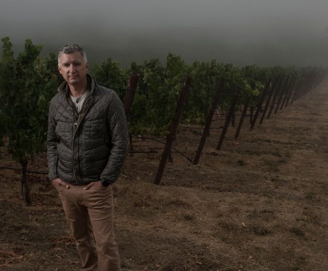 Ferren wines matt courtney in the vineyard fog