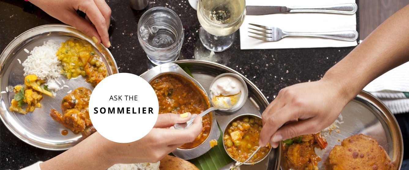 Indian food with white wine