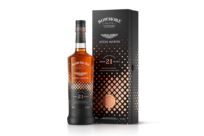 bowmore x aston martin whisky bottle
