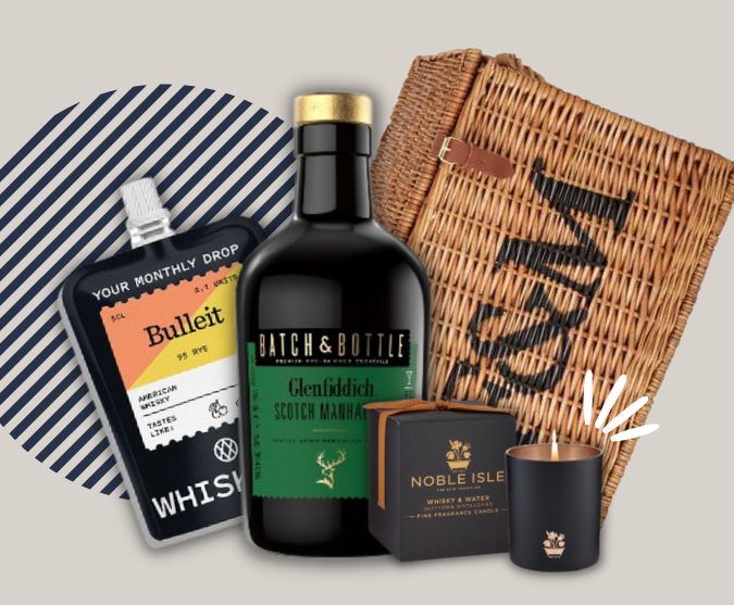 whisky gifts on grey background