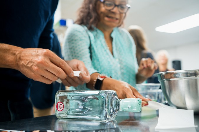 bottle labelling at brighton gin distillery tour