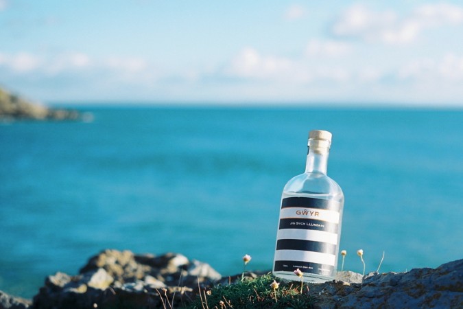 gower gin bottle and welsh coast