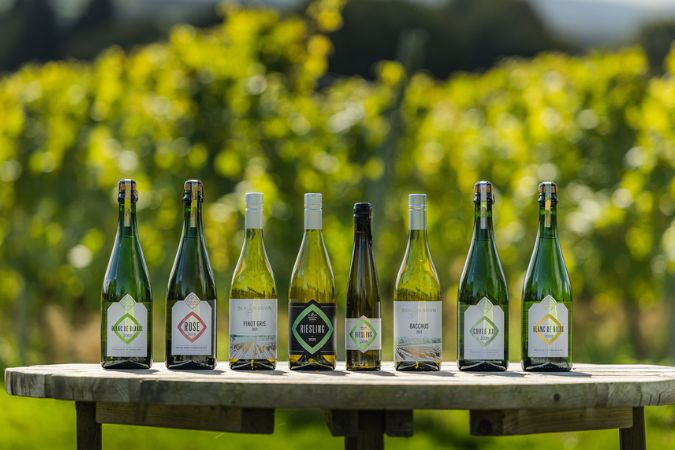 beacon downs wines on table in vineyard