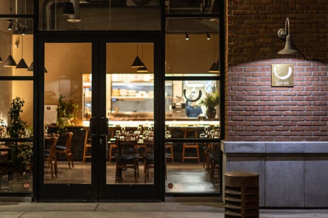 A photograph taken from outside the Korean restaurant Baroo in Los Angeles