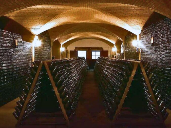 Bottles in the cellar at Freccianera in Franciacorta