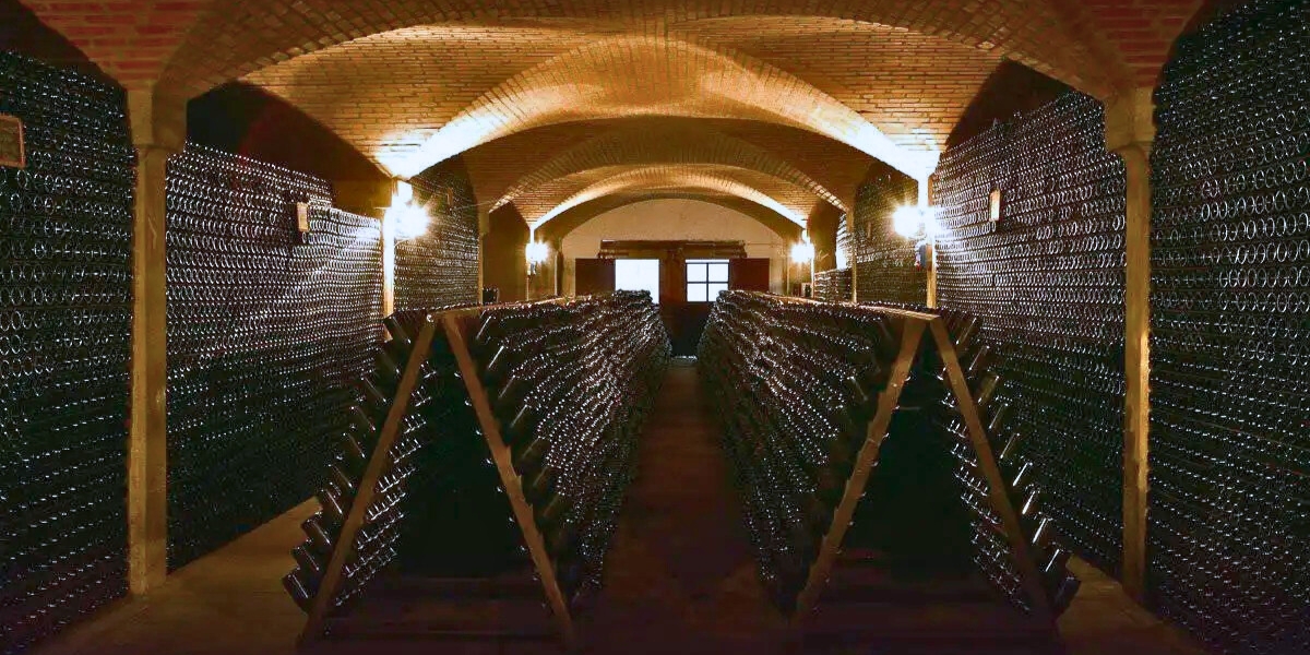 Bottles in the cellar at Freccianera in Franciacorta