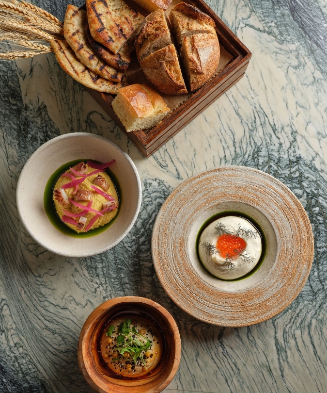 Bread and accompaniments at Myrtos