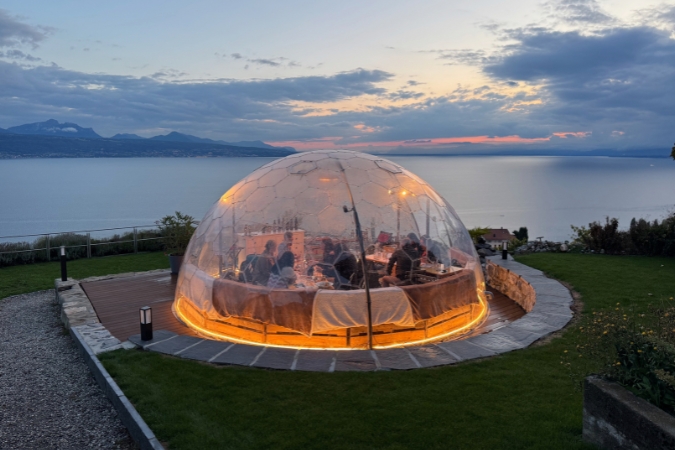 One of the transparent igloos guests can enjoy the views from within at Domaine Vitis Musicalis