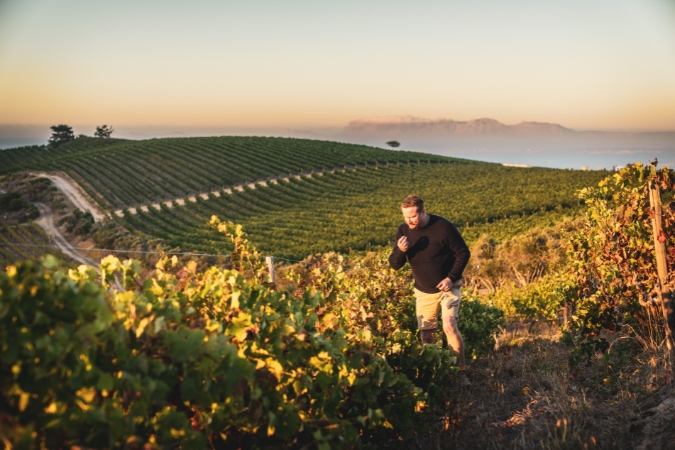 Lukas Van Loggerenberg in the vineyard