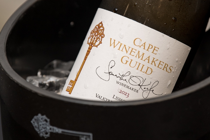 A bottle of wine in an ice bucket at the Cape Winemakers Guild Auction