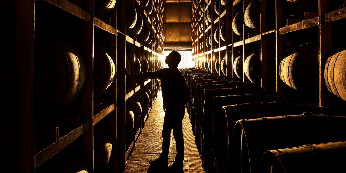 inside warehouse of paul john whisky distillery