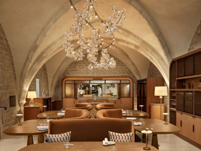 interior of cellar restaurant Le VIII at Chateau la Commaraine