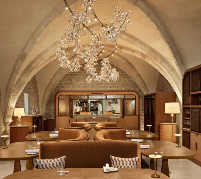 interior of cellar restaurant Le VIII at Chateau la Commaraine