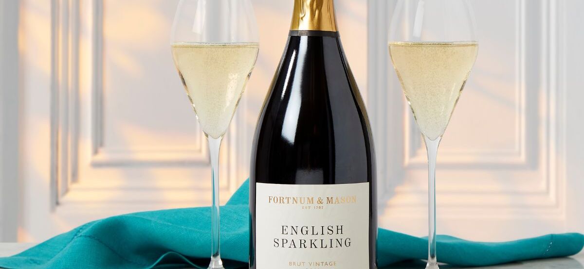 fortnum & mason english sparkling wine bottle and glasses