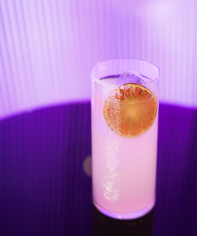 Bright pink cocktail at The Chandelier in Las Vegas