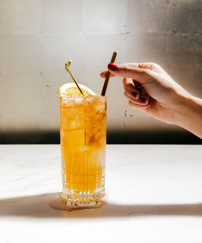 Long cocktail being stirred at Best Friend in Las Vegas