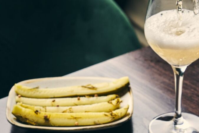 pickle plate and pet nat wine at aspen and meursault
