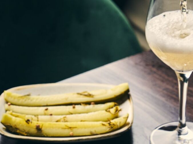 pickle plate and pet nat wine at aspen and meursault