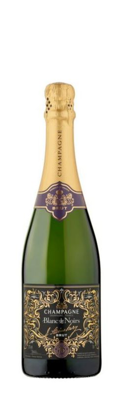 bottle of sainsburys blanc de noirs champagne