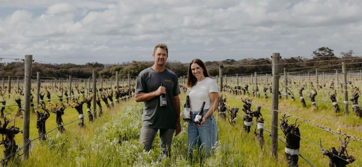 House of Cards winemakers Travis and Elizabeth Wray in the vineyard
