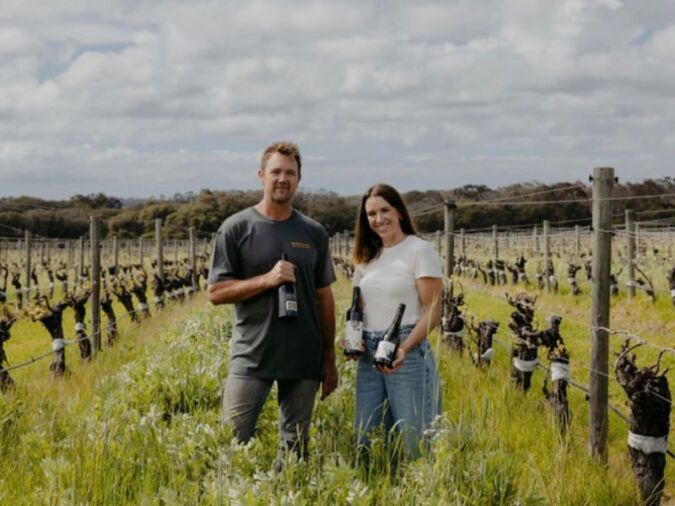 House of Cards winemakers Travis and Elizabeth Wray in the vineyard