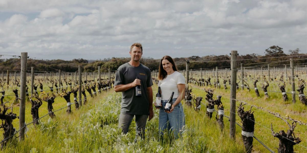 House of Cards winemakers Travis and Elizabeth Wray in the vineyard