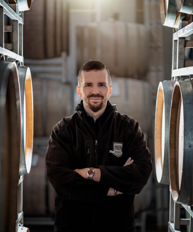 winemaker Christian Nett in the barrel room