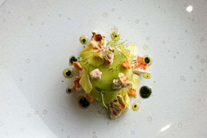 an overhead view of a dish at reflets d'obione in the languedoc