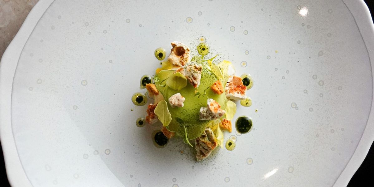 an overhead view of a dish at reflets d'obione in the languedoc