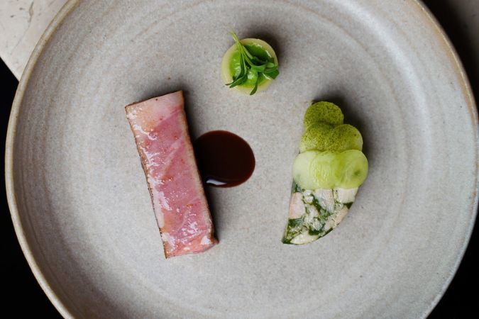 overhead shot of dish at languedoc's relfets d'obione