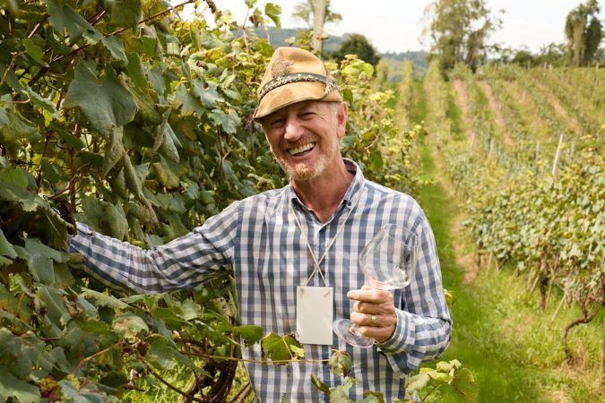 Winemaker Antônio Faccin in the vineyard